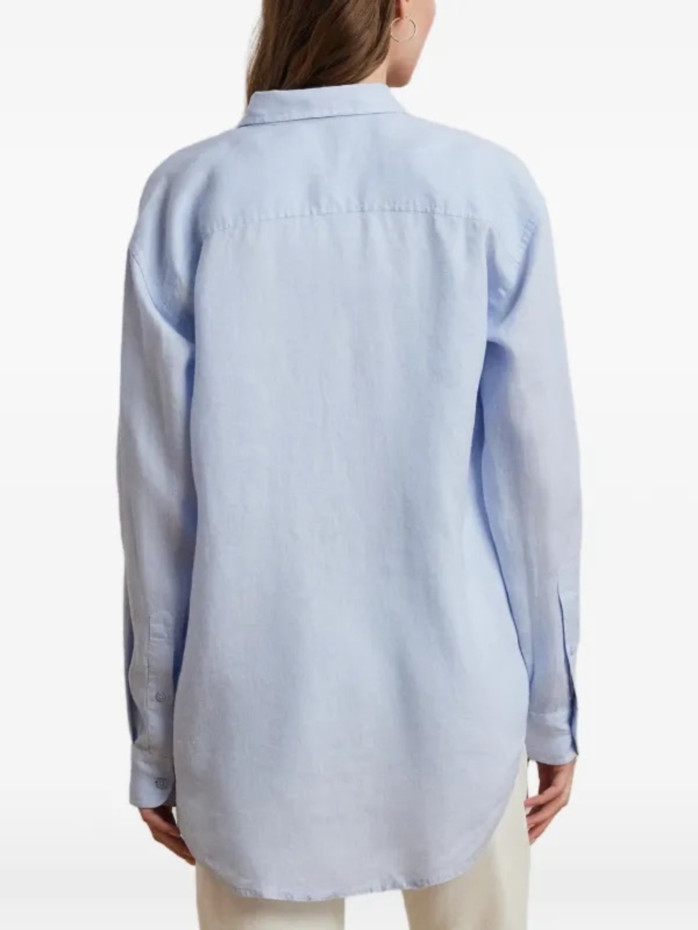 Lauren Ralph Lauren Oversize Striped Floral-Logo Linen Shirt Light Blue XXL - Picture 4 of 10